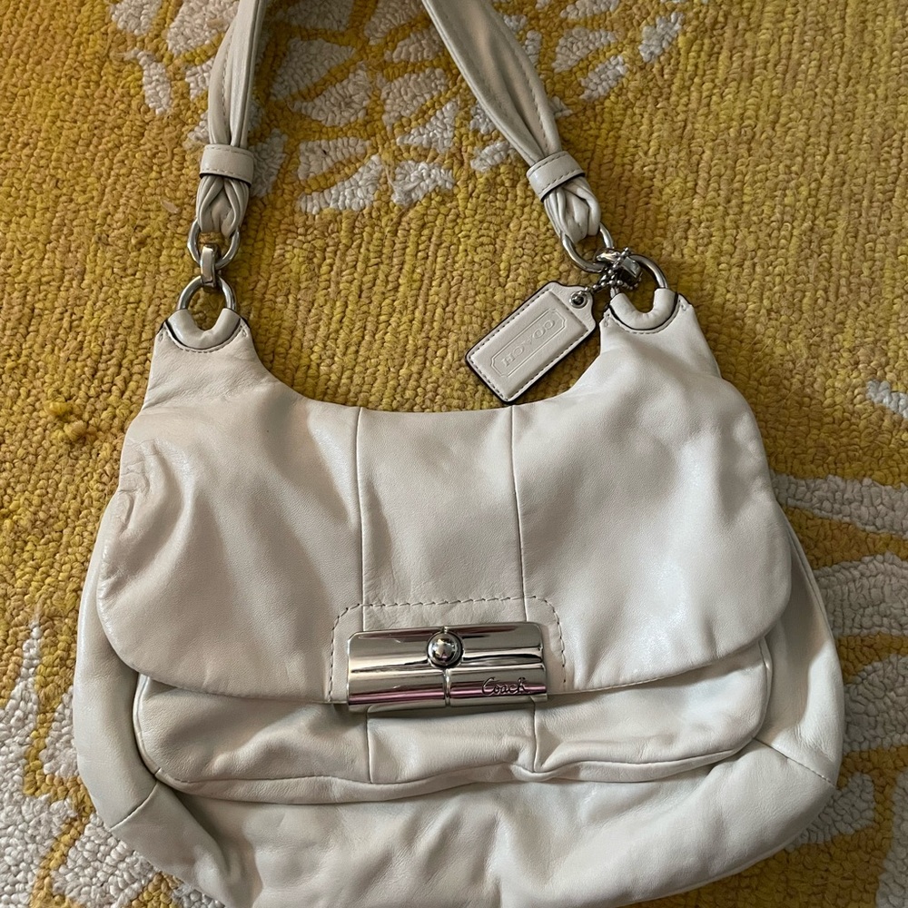 Coach white leather hobo